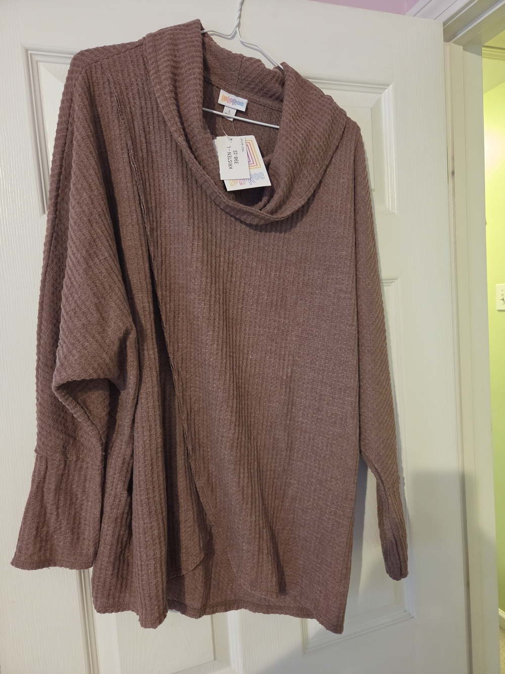 LuLaRoe Waffle Cowl Neck Top in Mauve Brown